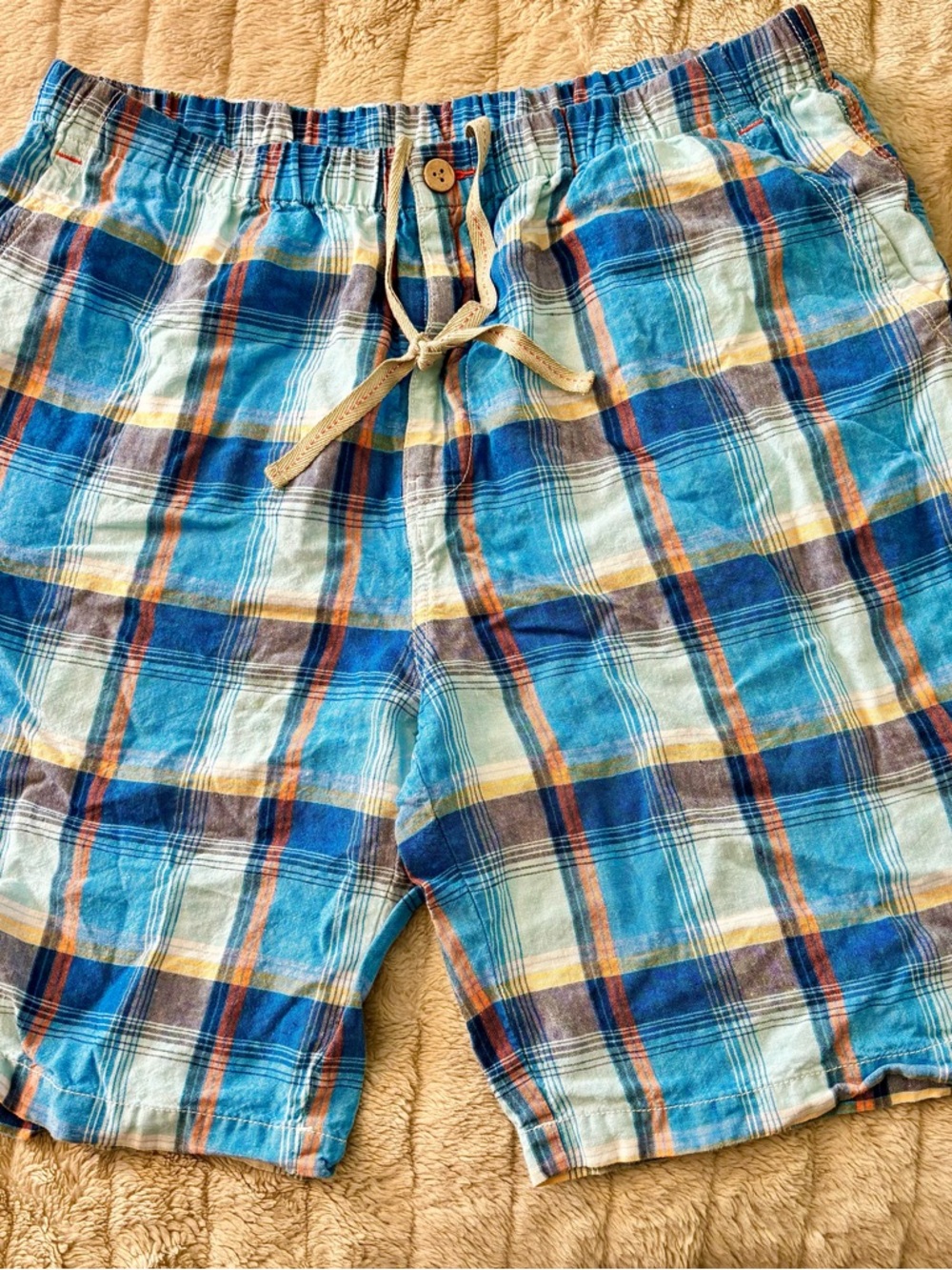 Tommy Bahama Blue and Tan Plaid Flat Front Shorts